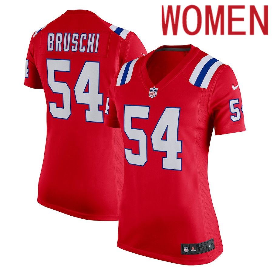Women New England Patriots #54 Tedy Bruschi Nike Red Retired Game NFL Jersey->women nfl jersey->Women Jersey